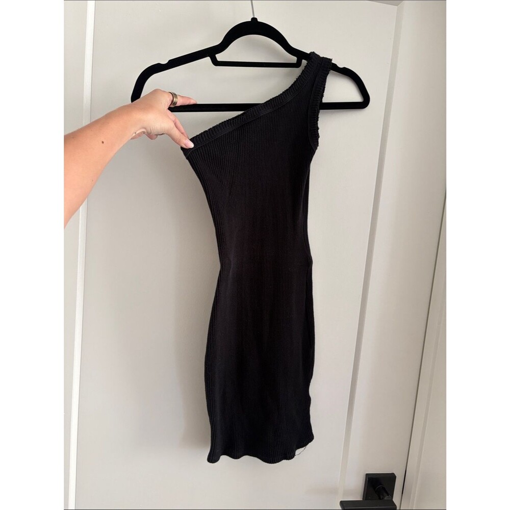Urban Outfitters Black One-Shoulder Ribbed Mini Dress